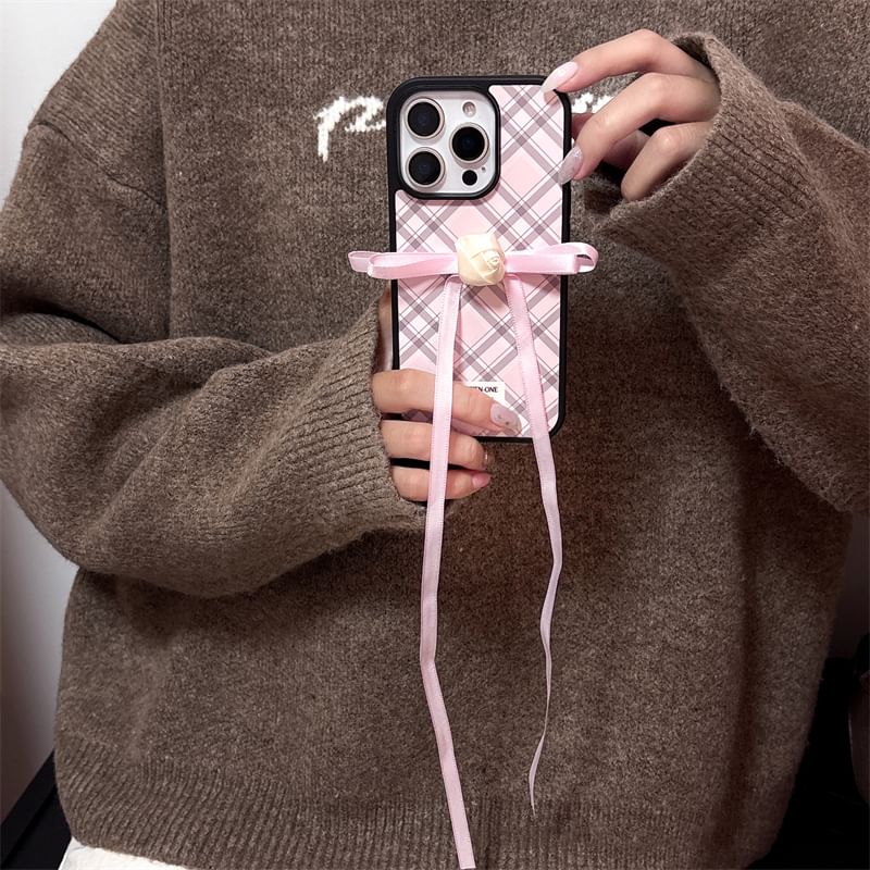 Adhesive Set Case Ribbon Decoration Plaid Phone / FashionChic