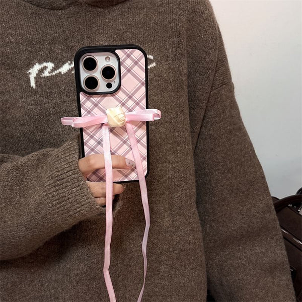 Adhesive Set Case Ribbon Decoration Plaid Phone / FashionChic