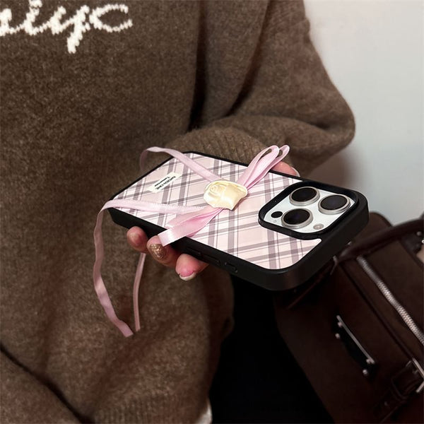Adhesive Set Case Ribbon Decoration Plaid Phone / FashionChic