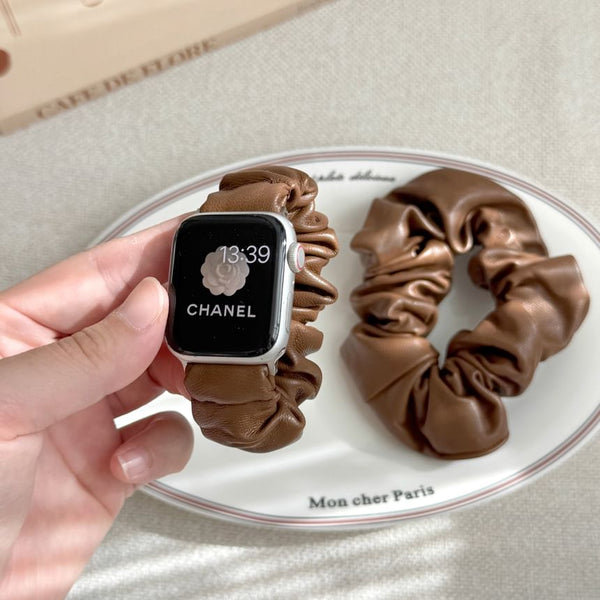 Faux Apple Leather Shirred Band Watch FashionChic