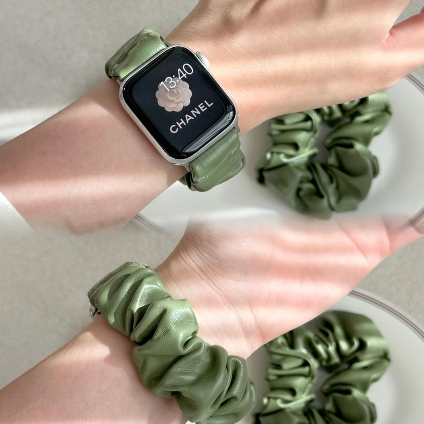 Faux Apple Leather Shirred Band Watch FashionChic