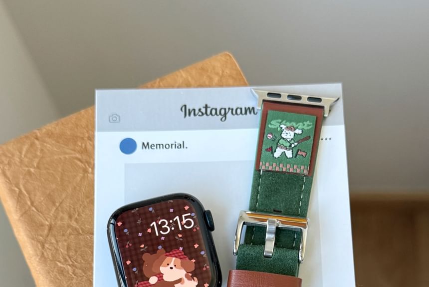 Leather Animal Watch Genuine Band Embroidered Apple FashionChic
