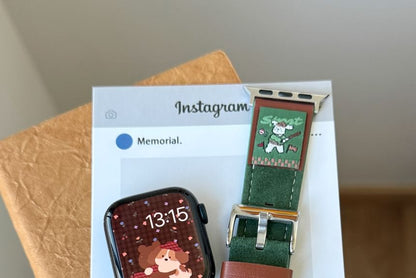 Leather Animal Watch Genuine Band Embroidered Apple FashionChic