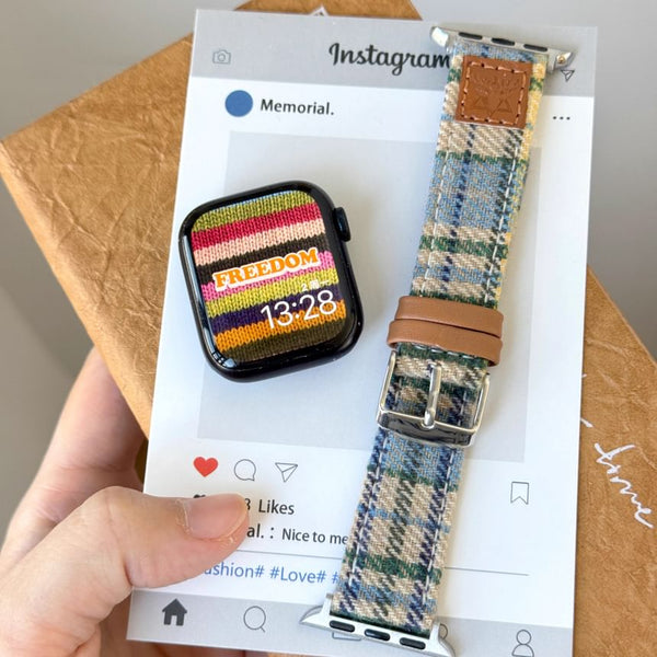 Watch Band Apple Fabric Plaid FashionChic