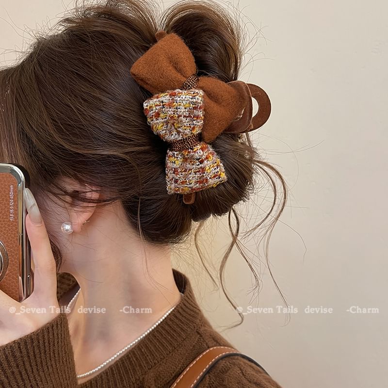 Claw Hair Tweed Bow FashionChic