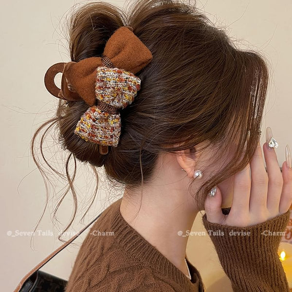 Claw Hair Tweed Bow FashionChic