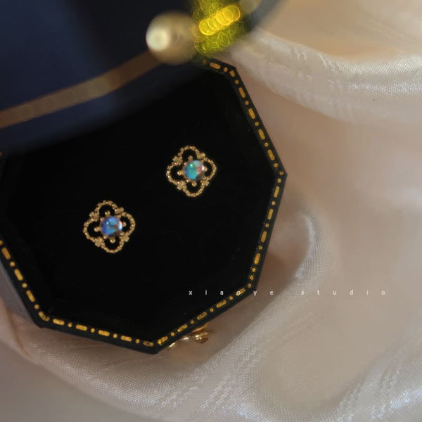 Clover Sterling S925 Silver Earring Rhinestone Stud FashionChic