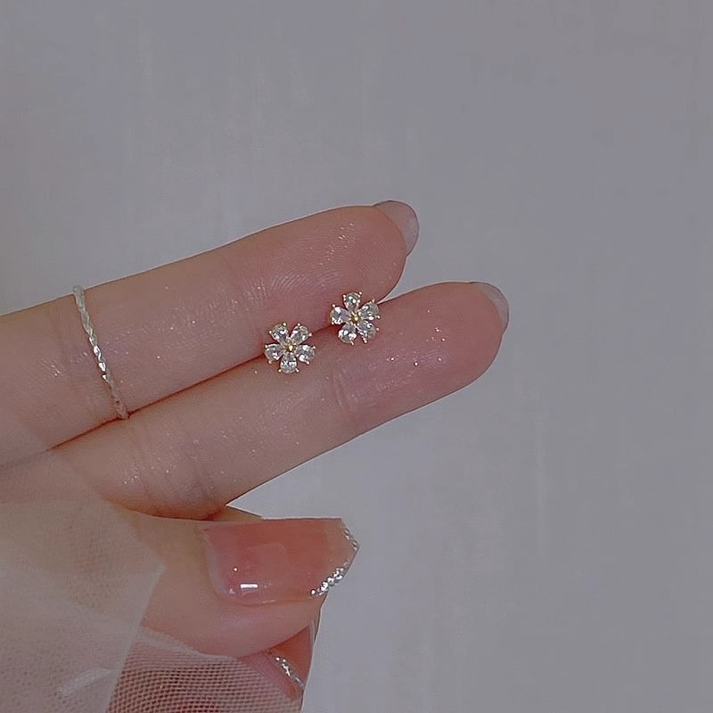 Floral Rhinestone Alloy Earring Stud FashionChic