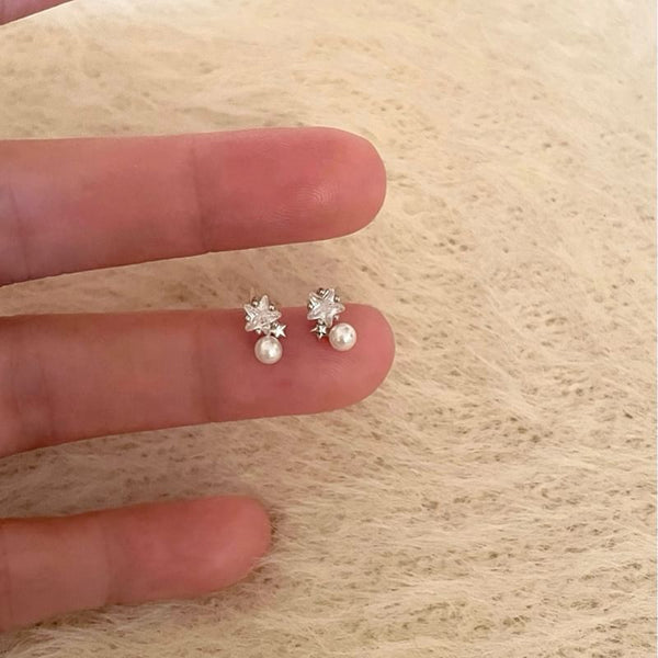 Earring Rhinestone Pearl Alloy Faux Star Drop FashionChic