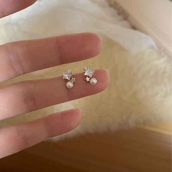 Earring Rhinestone Pearl Alloy Faux Star Drop FashionChic