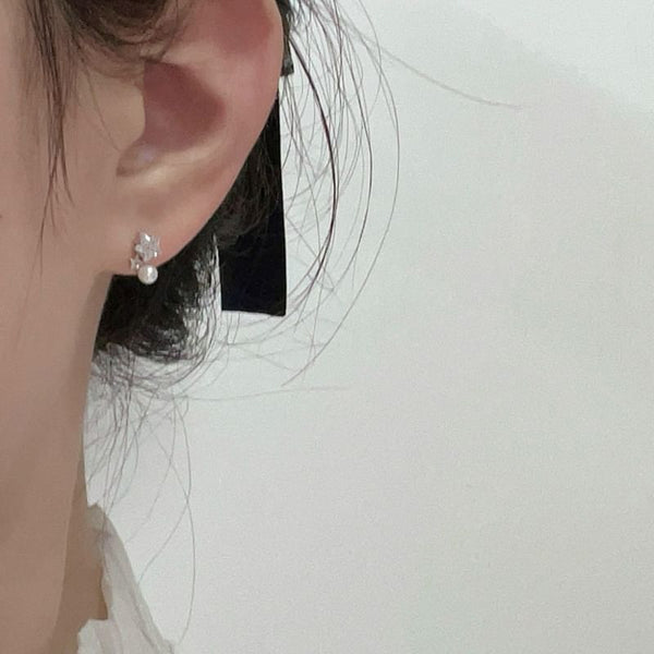 Earring Rhinestone Pearl Alloy Faux Star Drop FashionChic