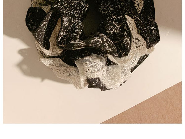 Scrunchie Trim Lace Floral Print FashionChic