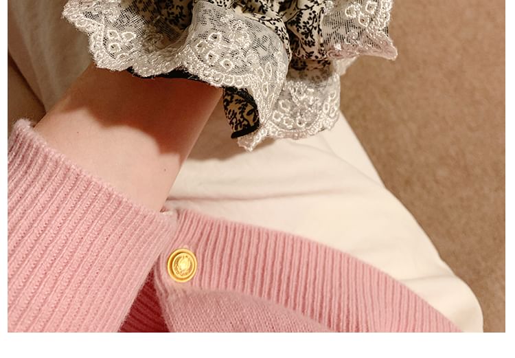 Scrunchie Trim Lace Floral Print FashionChic