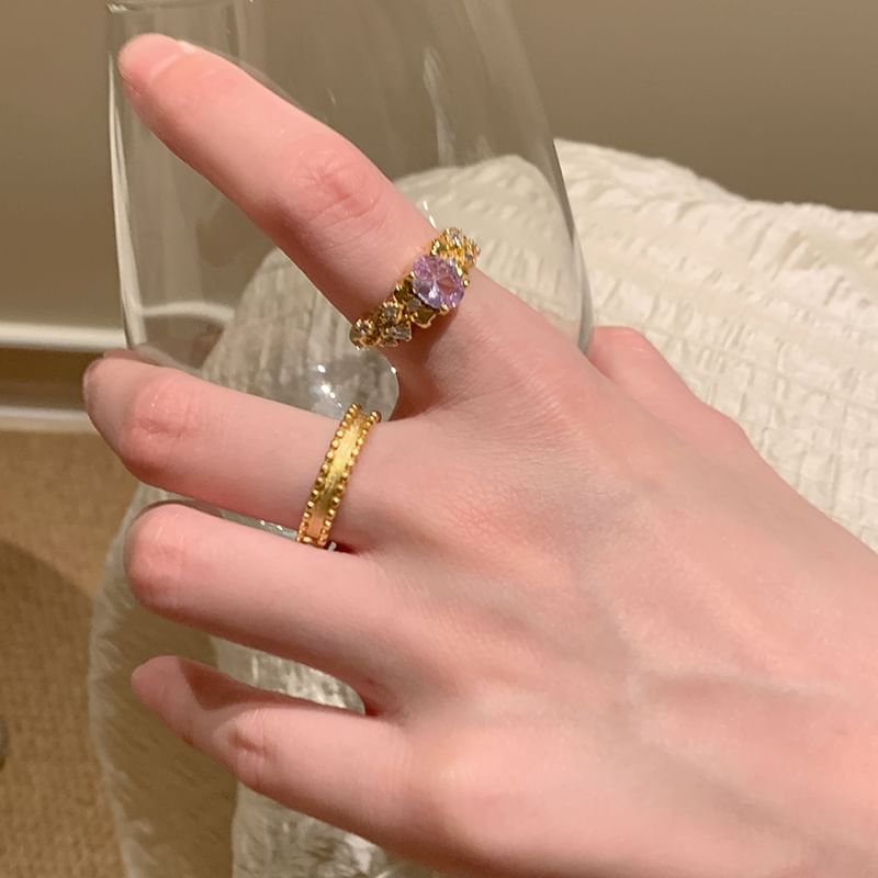 Brushed Alloy / Open Ring Set Rhinestone FashionChic