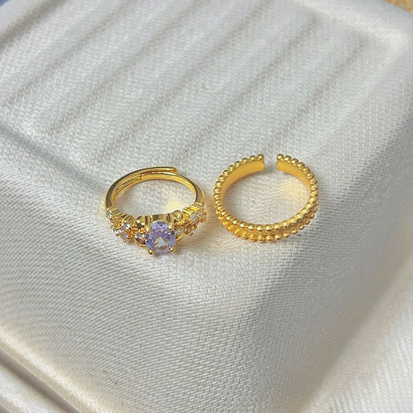 Brushed Alloy / Open Ring Set Rhinestone FashionChic