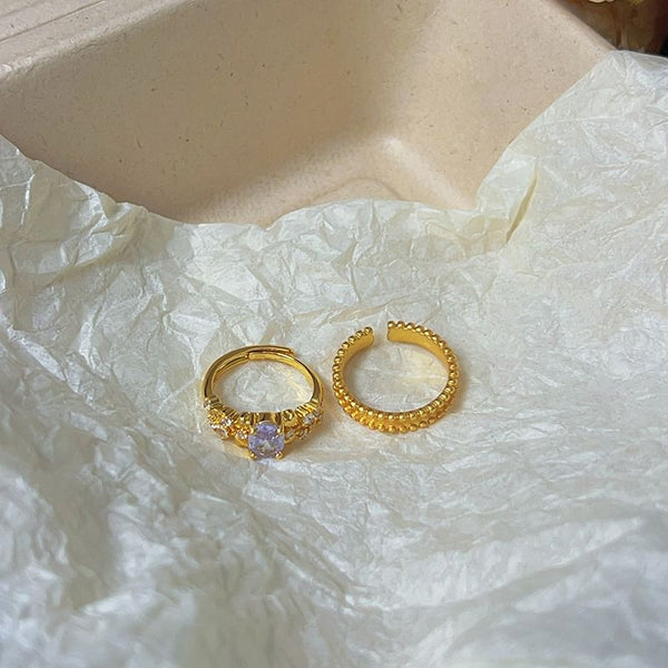 Brushed Alloy / Open Ring Set Rhinestone FashionChic