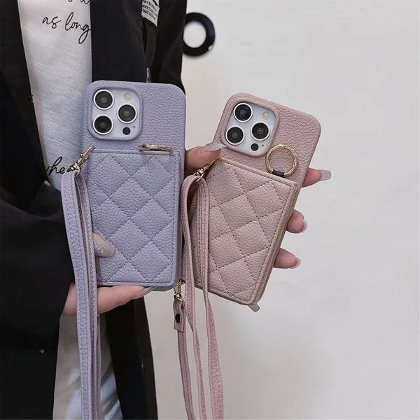 Lanyard Case Phone Holder Leather Card Faux with FashionChic