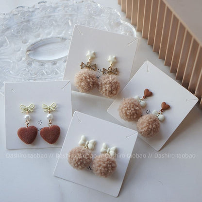 On / Heart Drop Earring Pom Clip FashionChic