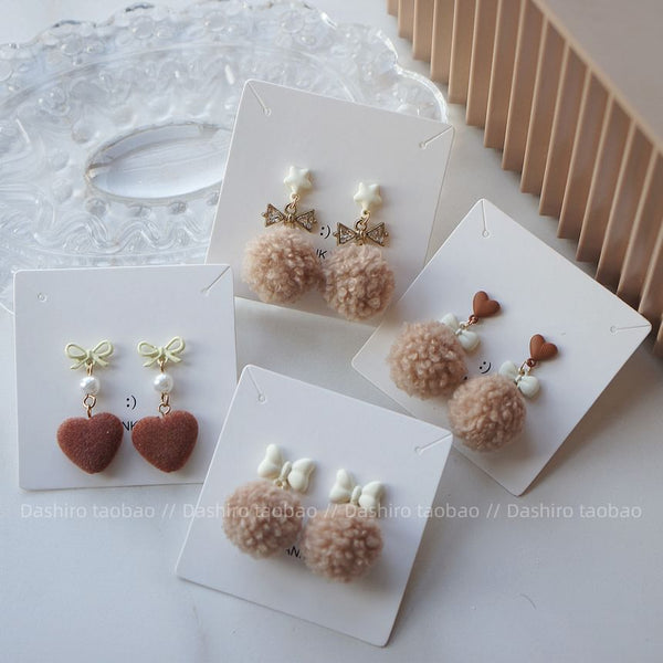 On / Heart Drop Earring Pom Clip FashionChic