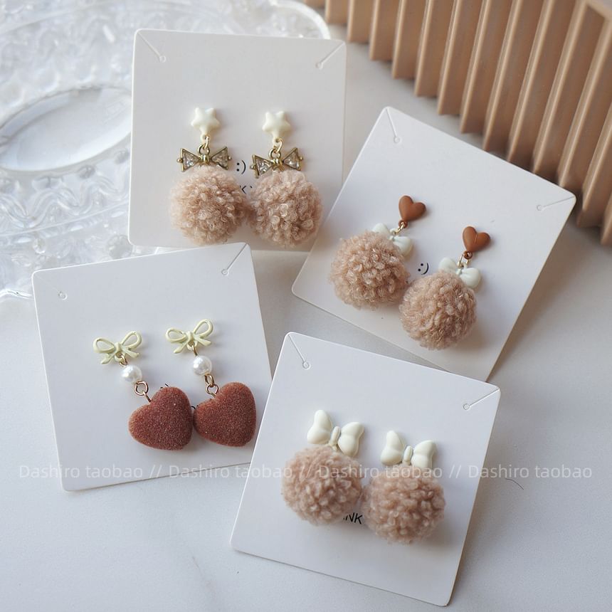 On / Heart Drop Earring Pom Clip FashionChic