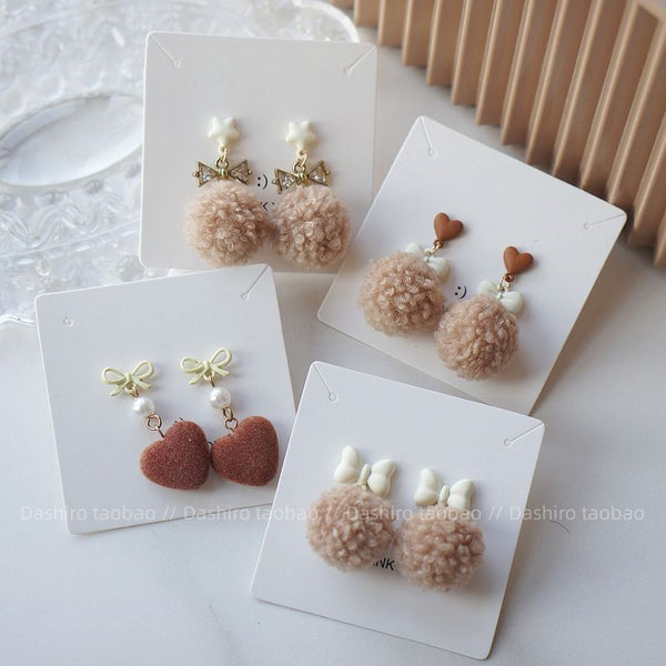 On / Heart Drop Earring Pom Clip FashionChic