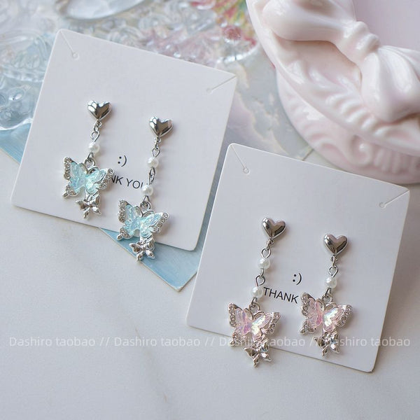 On Clip Earring Rhinestone / Butterfly Drop FashionChic