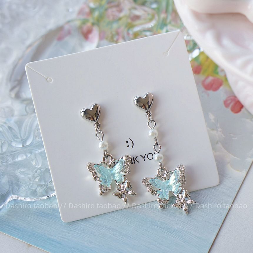 On Clip Earring Rhinestone / Butterfly Drop FashionChic