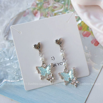 On Clip Earring Rhinestone / Butterfly Drop FashionChic