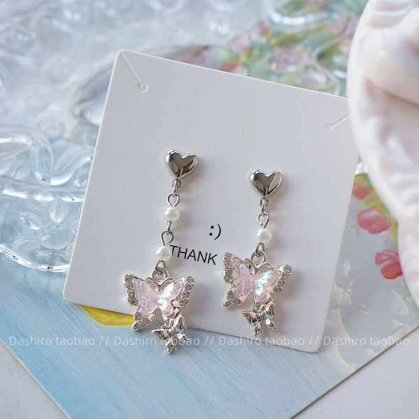 On Clip Earring Rhinestone / Butterfly Drop FashionChic