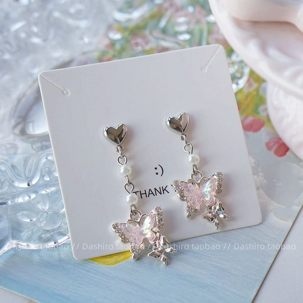 On Clip Earring Rhinestone / Butterfly Drop FashionChic