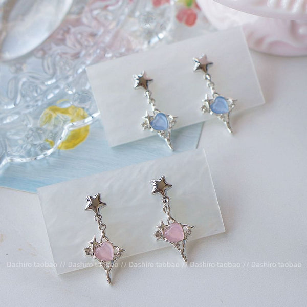 Star / Heart Clip Drop On Rhinestone Earring FashionChic