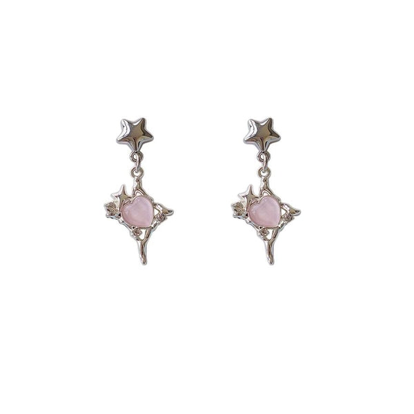 Star / Heart Clip Drop On Rhinestone Earring FashionChic