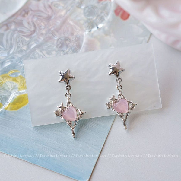 Star / Heart Clip Drop On Rhinestone Earring FashionChic