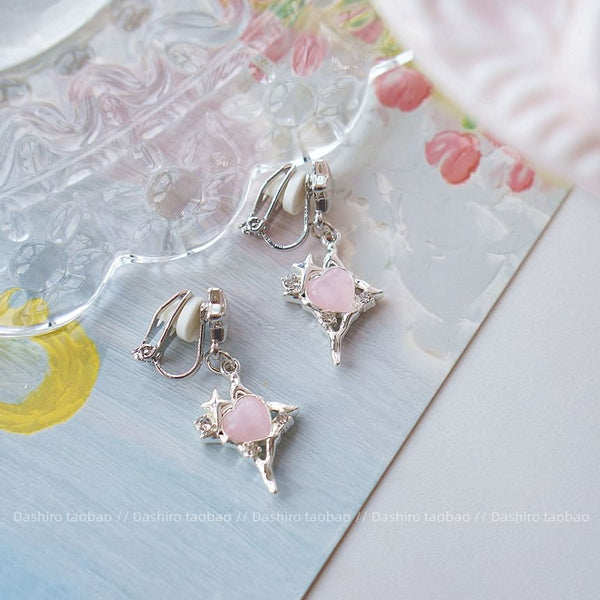 Star / Heart Clip Drop On Rhinestone Earring FashionChic