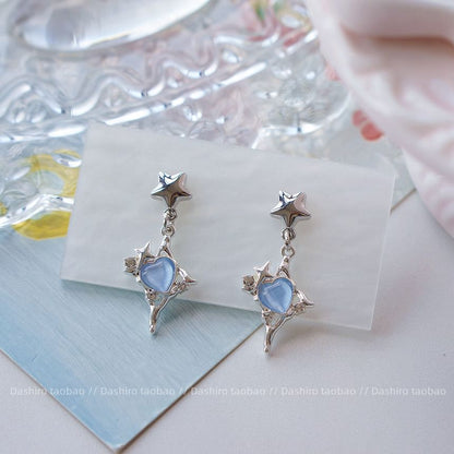 Star / Heart Clip Drop On Rhinestone Earring FashionChic