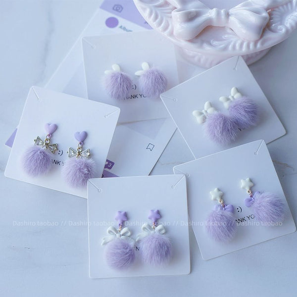 Drop Clip Pom Stud Earring On / FashionChic