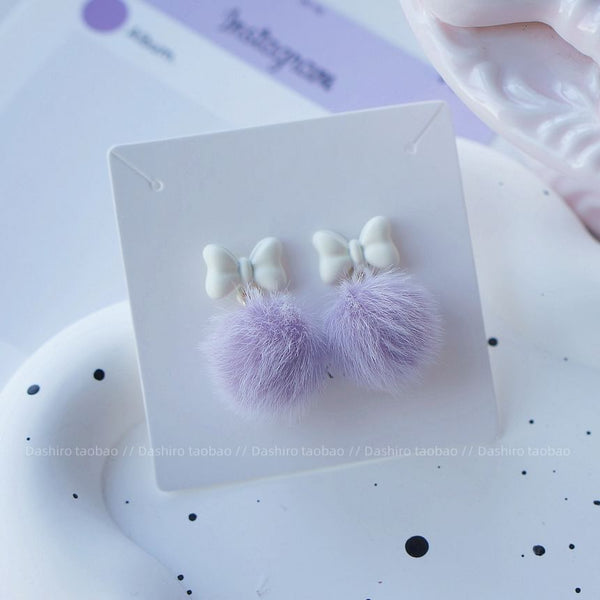 Drop Clip Pom Stud Earring On / FashionChic