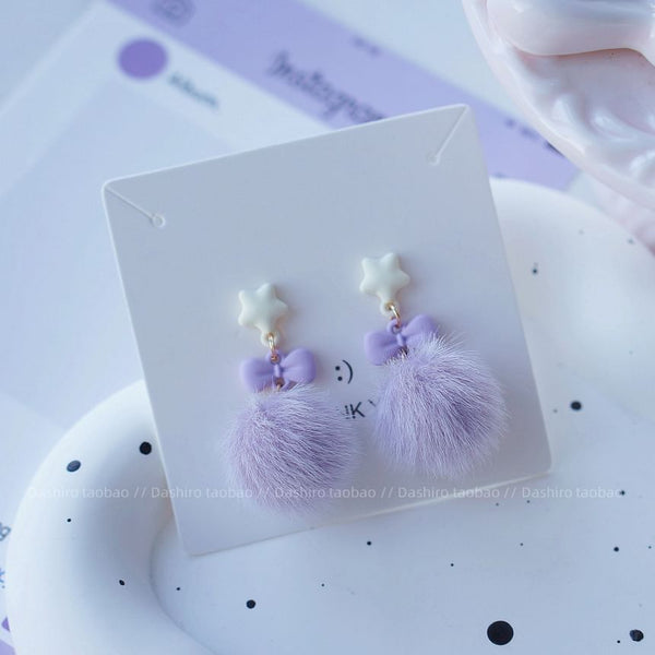 Drop Clip Pom Stud Earring On / FashionChic