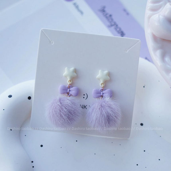 Drop Clip Pom Stud Earring On / FashionChic