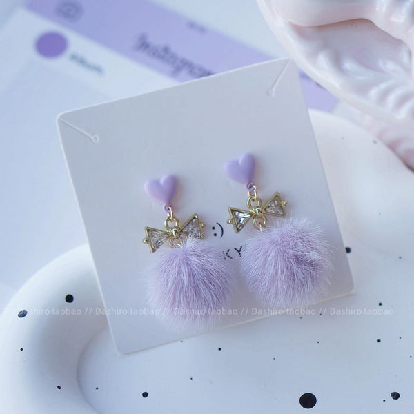Drop Clip Pom Stud Earring On / FashionChic