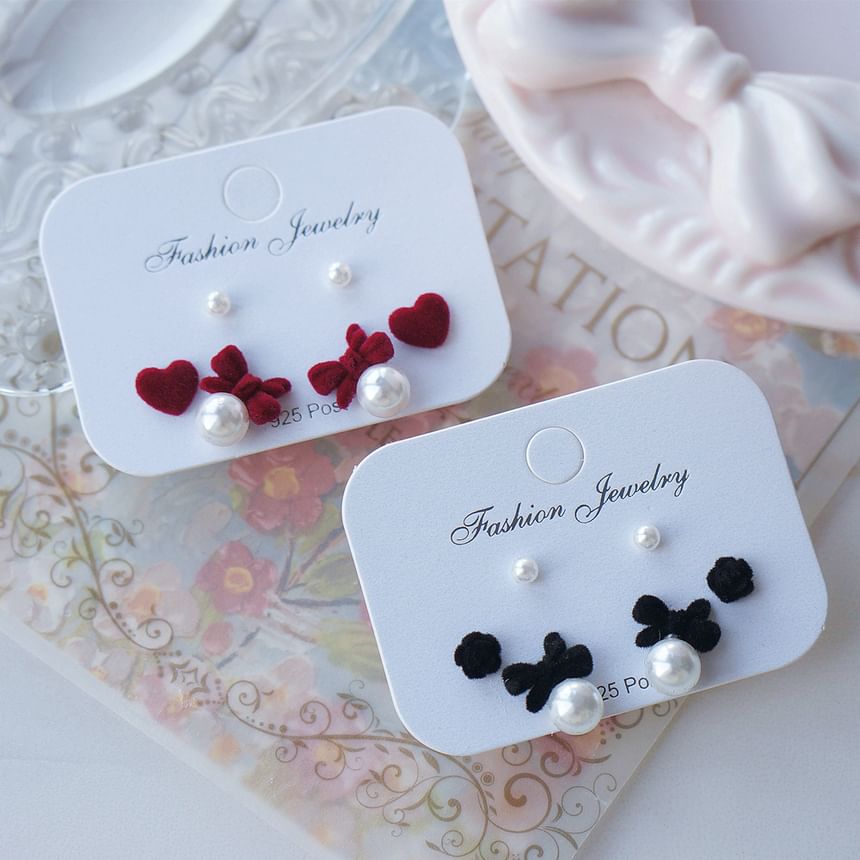 Pairs: Bow Earring Faux of Pearl 3 Set Stud Asymmetrical FashionChic