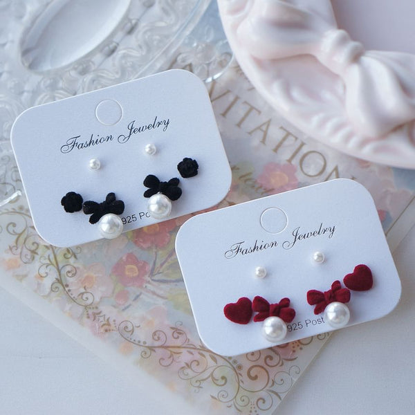 Pairs: Bow Earring Faux of Pearl 3 Set Stud Asymmetrical FashionChic