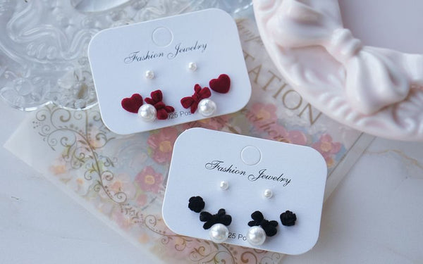 Pairs: Bow Earring Faux of Pearl 3 Set Stud Asymmetrical FashionChic