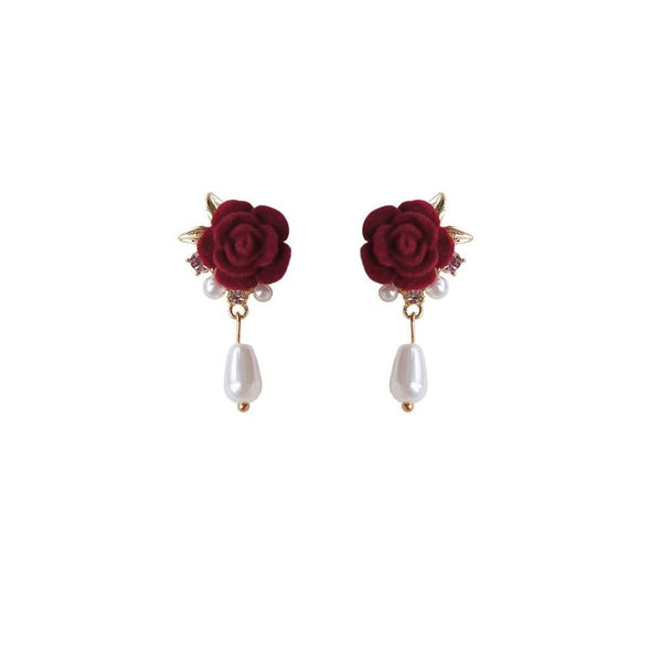 / Drop Earring Faux Clip Rose Pearl On FashionChic