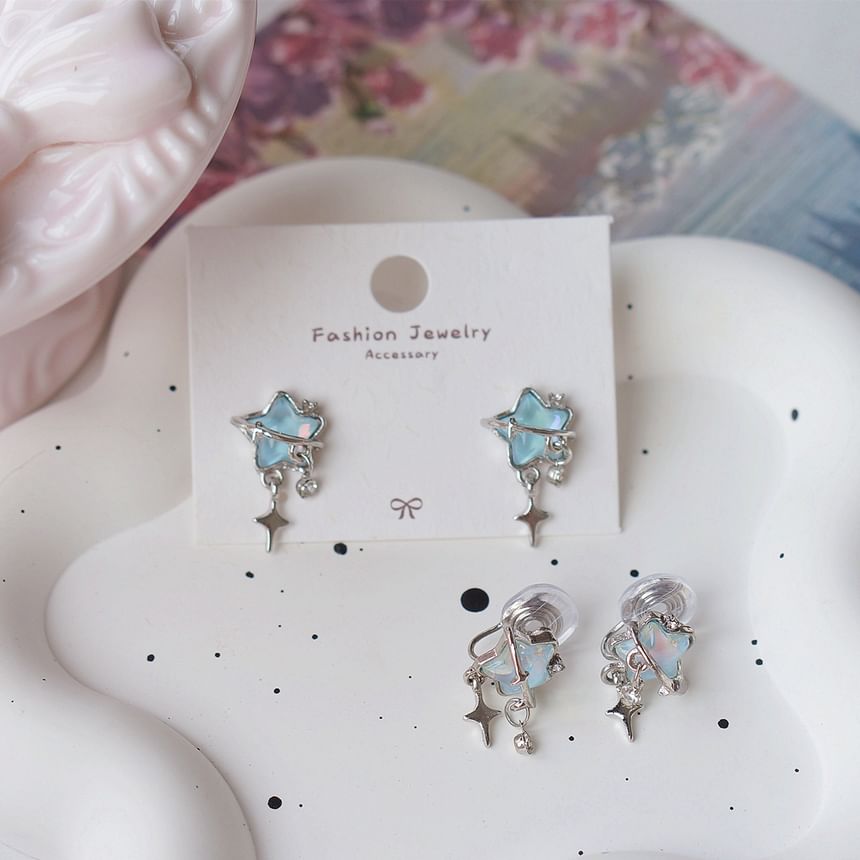 Star Clip / Rhinestone Earring Drop On FashionChic