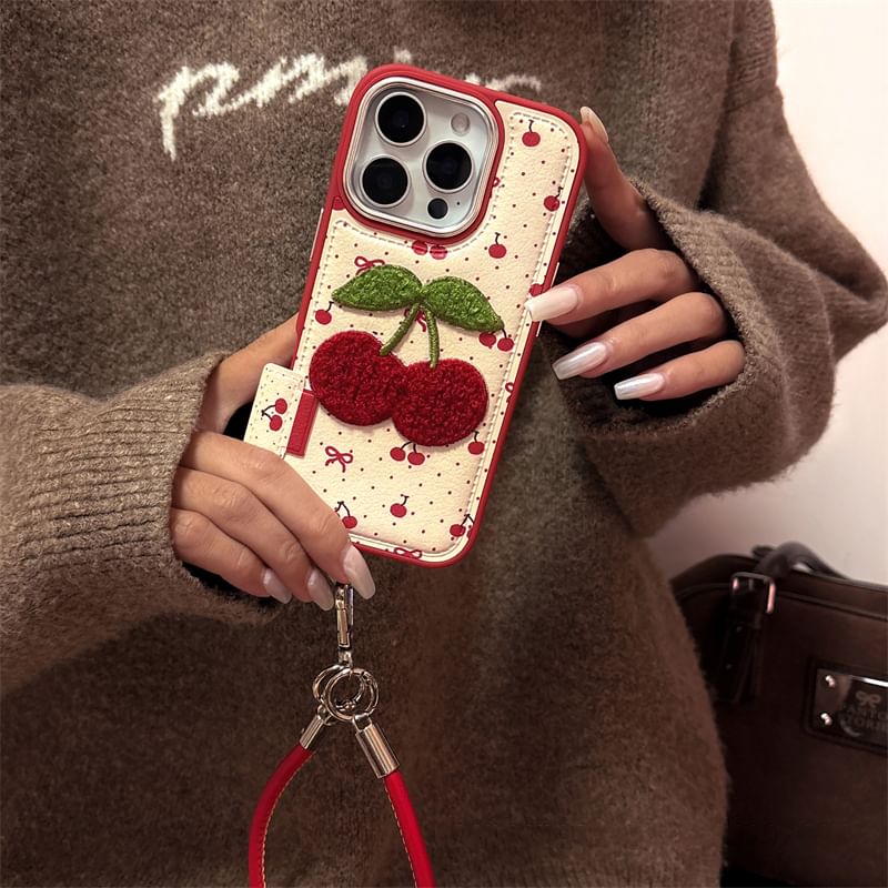 Cherry Strap / Set Embroidered Phone Case FashionChic