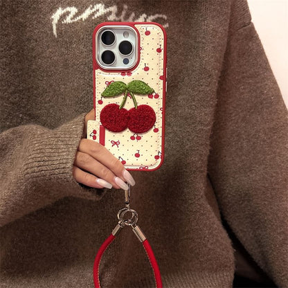 Cherry Strap / Set Embroidered Phone Case FashionChic