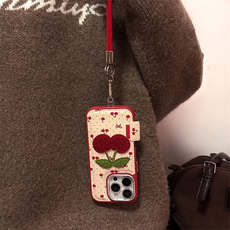 Cherry Strap / Set Embroidered Phone Case FashionChic