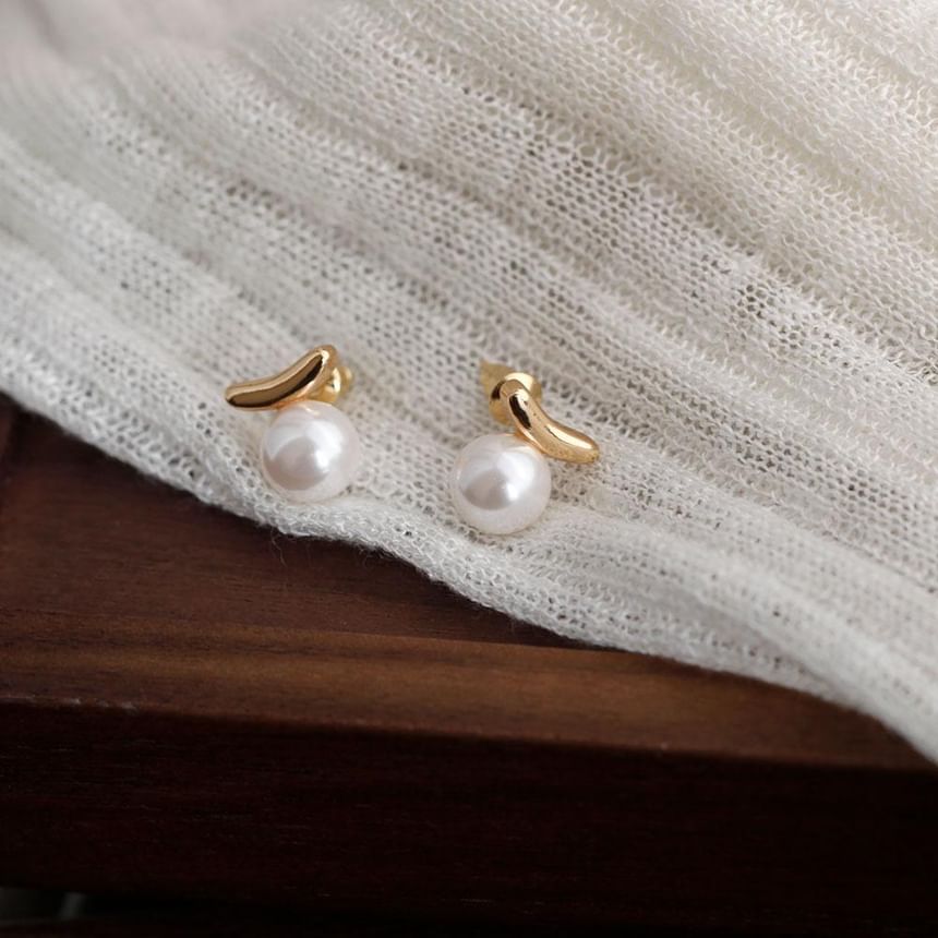 Earring Sterling 925 Stud Pearl Faux Silver FashionChic