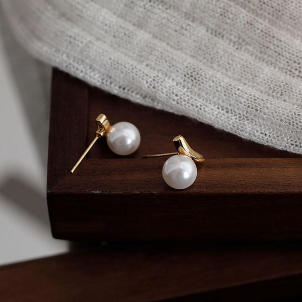 Earring Sterling 925 Stud Pearl Faux Silver FashionChic